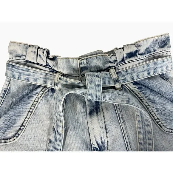 BLANK NYC High-Waist Light Blue Acid Wash Denim Paperbag Shorts Tie Belt Size 28 - Picture 7 of 14